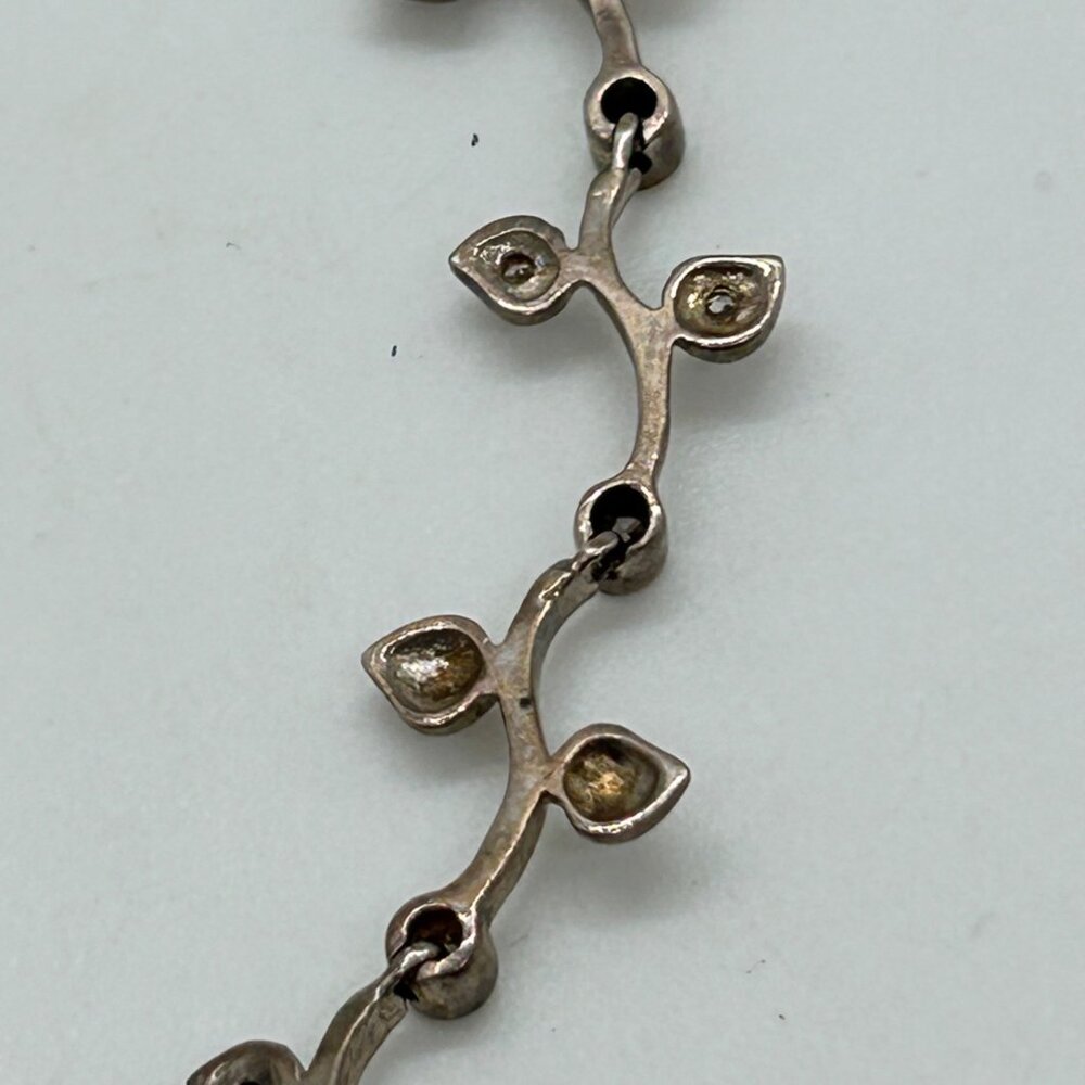Sterling Silver Vintage Floral S-Link Bracelet 7.81 Grams With Rhinestones 1990s - Picture 11 of 16